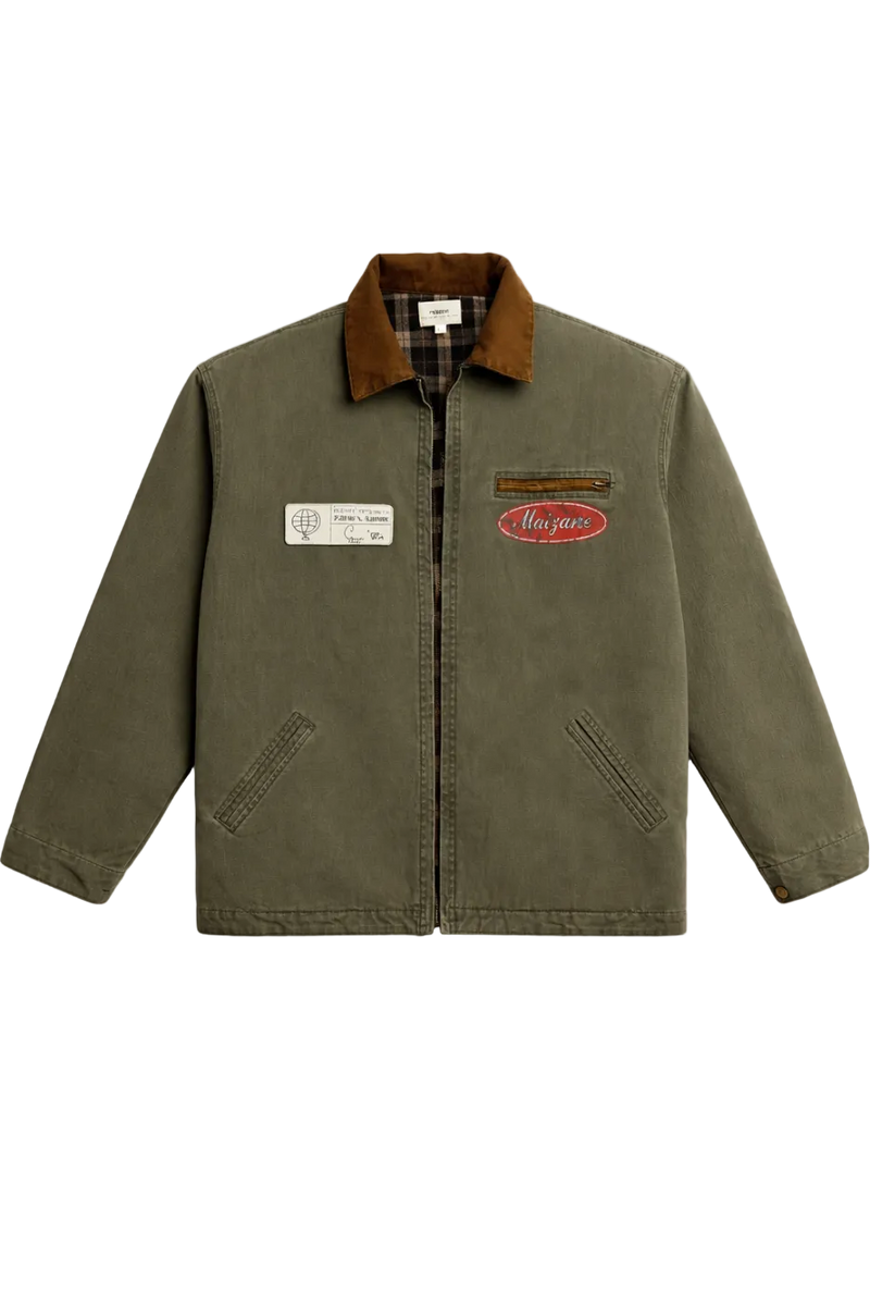 Vintage canvas utility jacket — front view, washed khaki